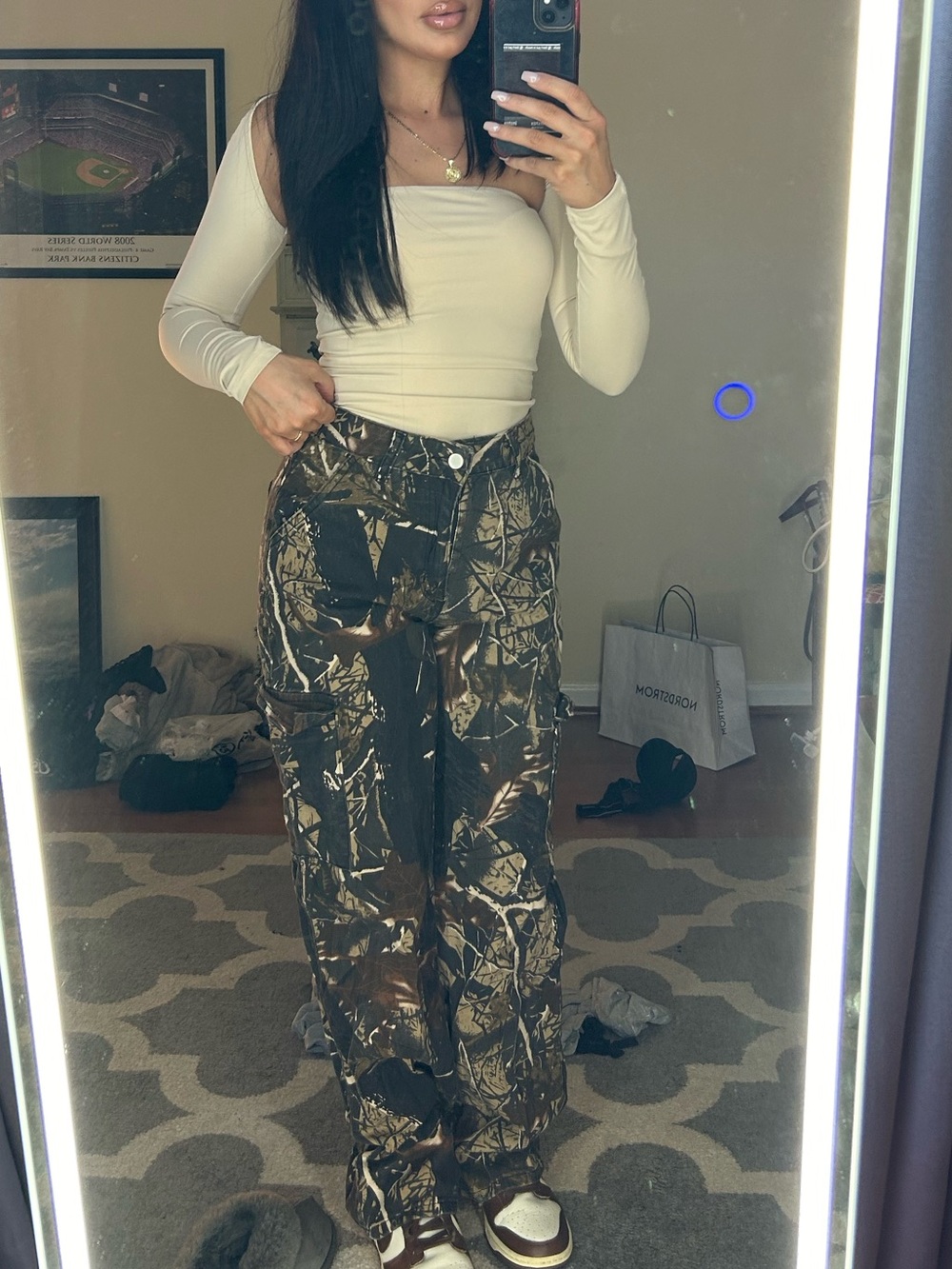 Mossy Oak brown Camo Wide Leg Pants in Brown & Black